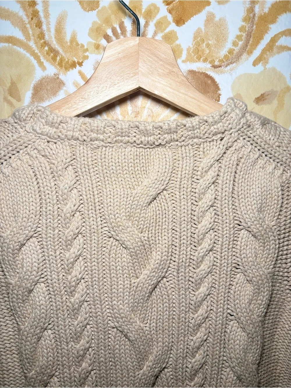 L.L. Bean Cable Knit Sweater | Cream Oatmeal Cotton Knit | Classic PreppyCoastal